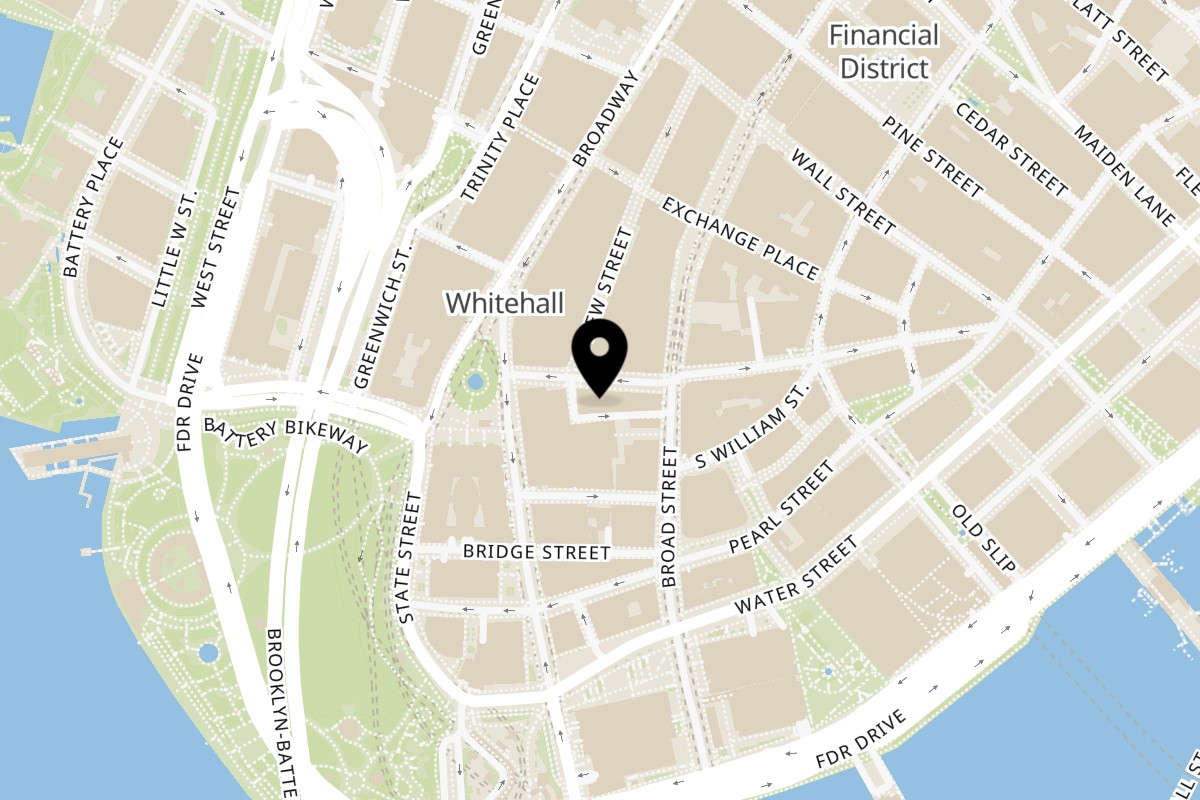 Map showing the location of PIZZA ETALIA on 20 Beaver St in New York